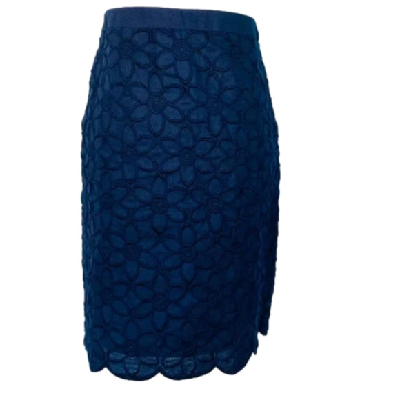 Talbots Navy Blue Floral Embroidered Scalloped Hem‎ Linen Skirt size 8 new!!! - Picture 12 of 14
